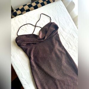 NWT black gold metallic knit sparkle mini dress M Lush